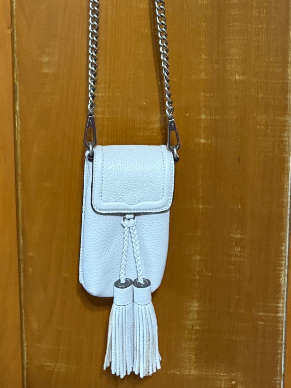 Rebecca Minkoff Isobel Phone Crossbody in Putty with Faux Fur on Chain Strap